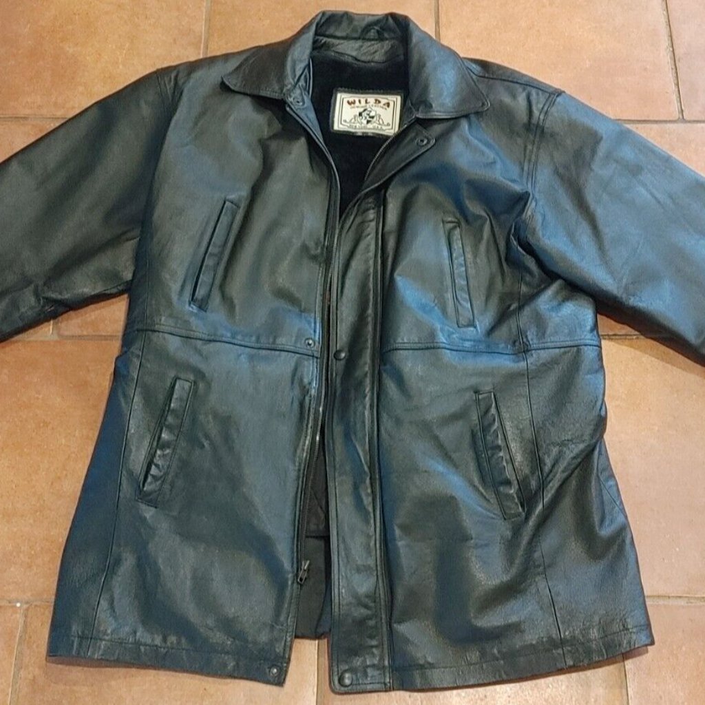 Wilda N.Y. Men's Genuine Leather Black Biker Bomber Jacket Full Zip Fur Liner Xl